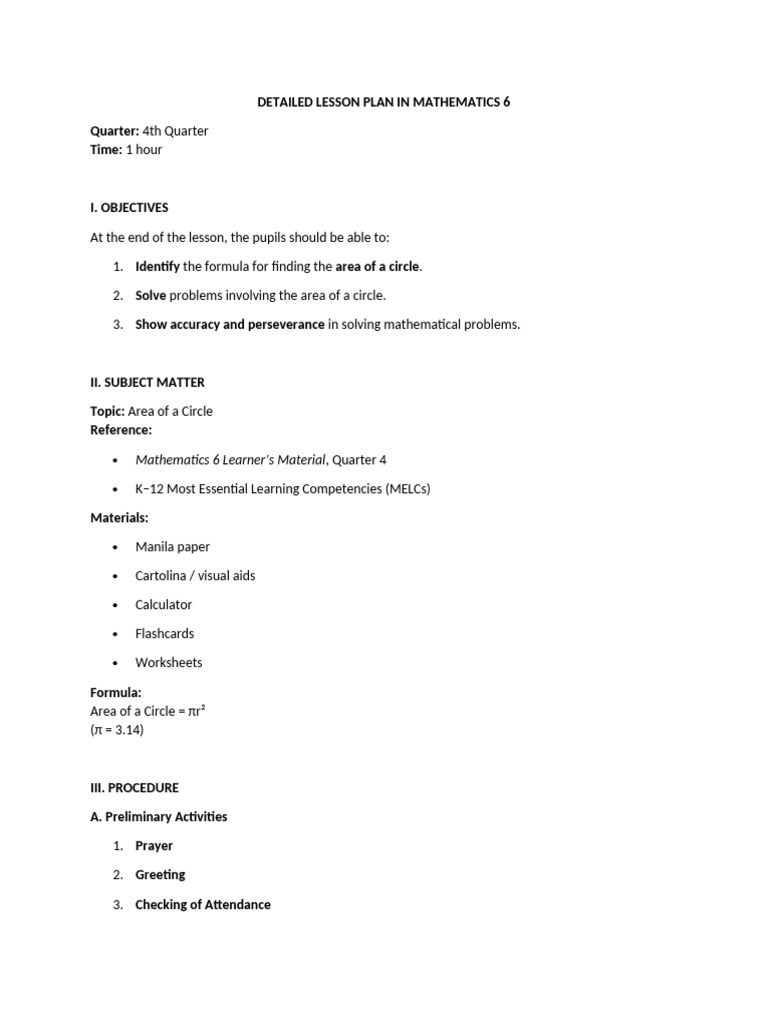 Detailed Lesson Plan in Mathematics 6 | PDF