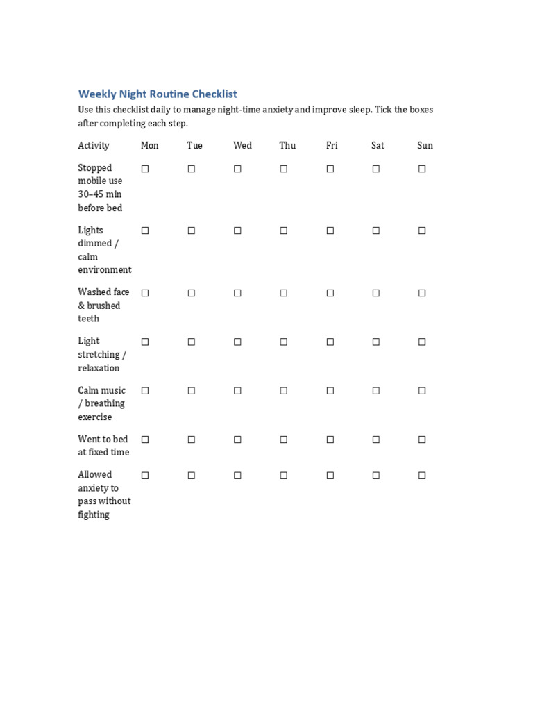 Weekly Night Routine Checklist | PDF