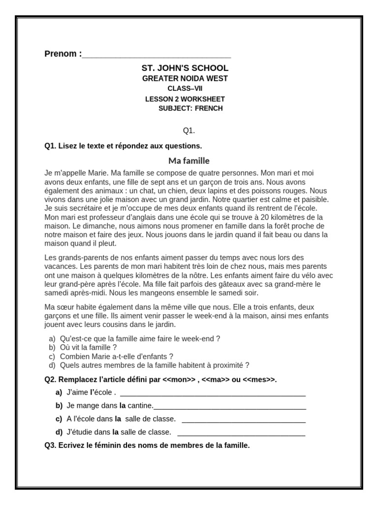 Class 7 l2 Worksheet | PDF