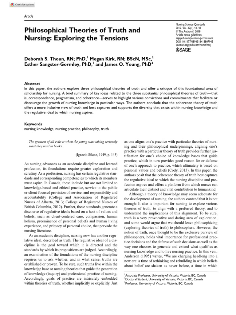 No.3 Thoun Et Al 2018 Philosophical Theories of Truth and Nursing ...