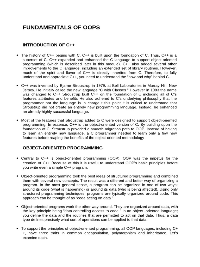 oops unit 1,2 notes | PDF | Object Oriented Programming | C++