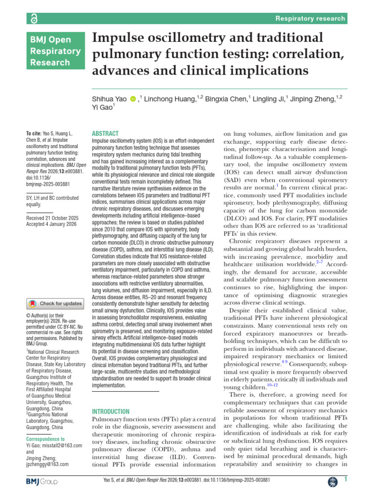 IOS and Traditional PFT BMJ 2026 | PDF | Chronic Obstructive Pulmonary ...