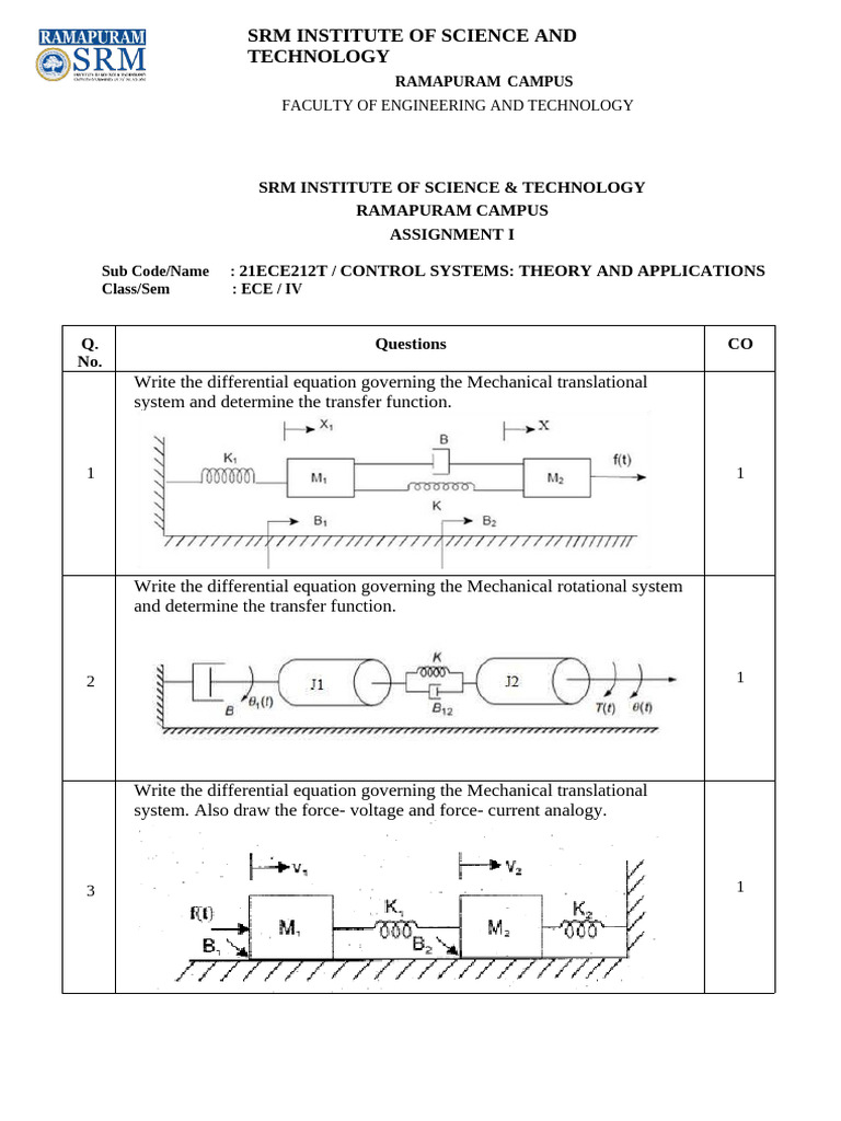 Assignment - I - Control Systems | PDF | Electronic Engineering ...