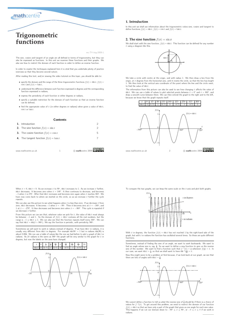 MC Ty Trig 2009 1 PDF | PDF | Trigonometric Functions | Function ...