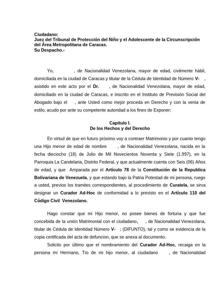 Curatela Para Contraer Nuevo Matrimonio | PDF