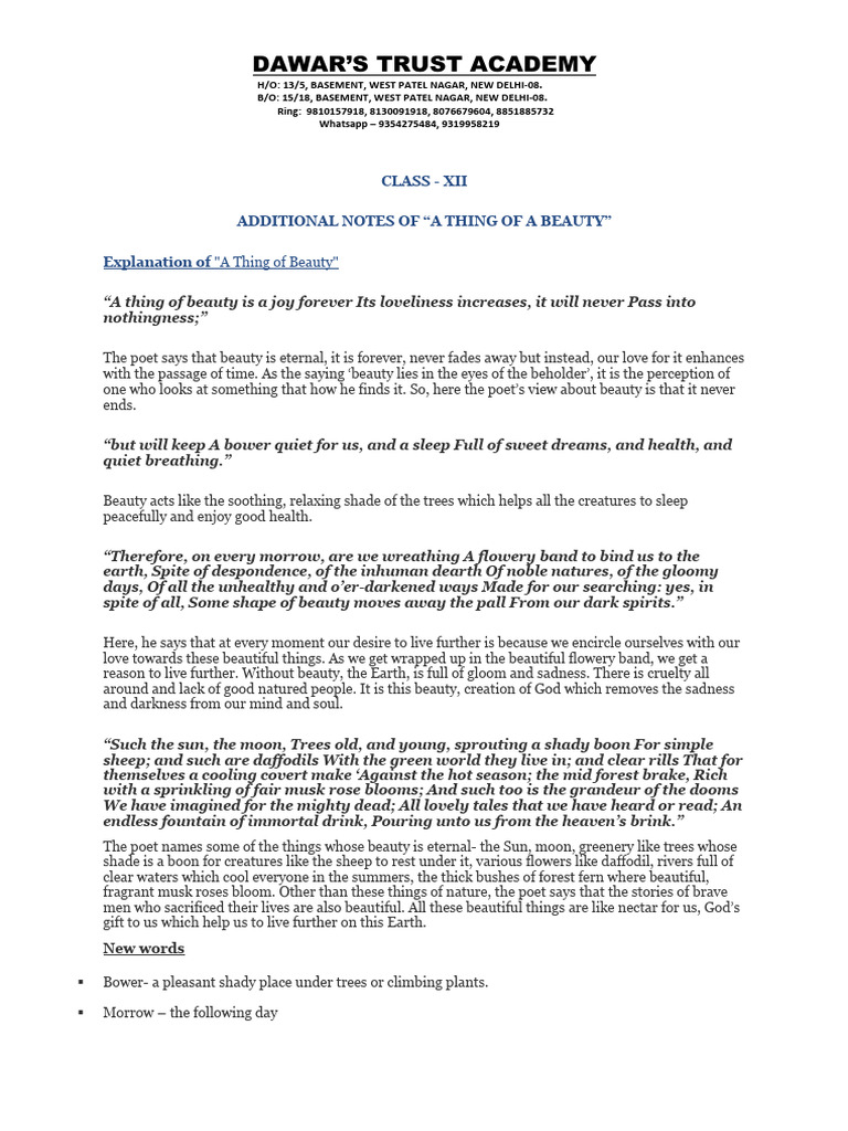 ADDITIONAL NOTES OF “A THING OF A BEAUTY” | PDF