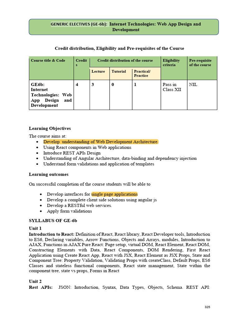 Syllabus Internet Technologies | PDF | Computing | Software Engineering