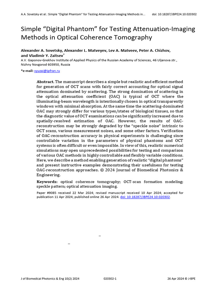 OCT Phantom | PDF | Attenuation | Scattering