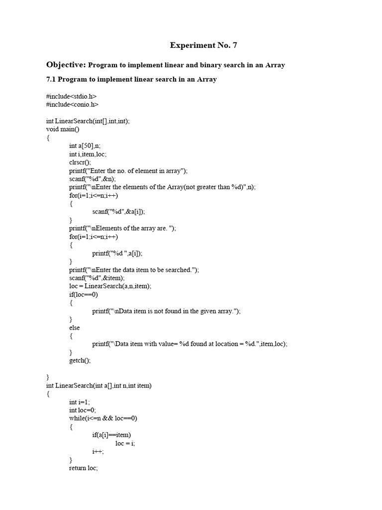 Lab Prog 7 Linear and Binary Search | PDF | Computer Programming ...