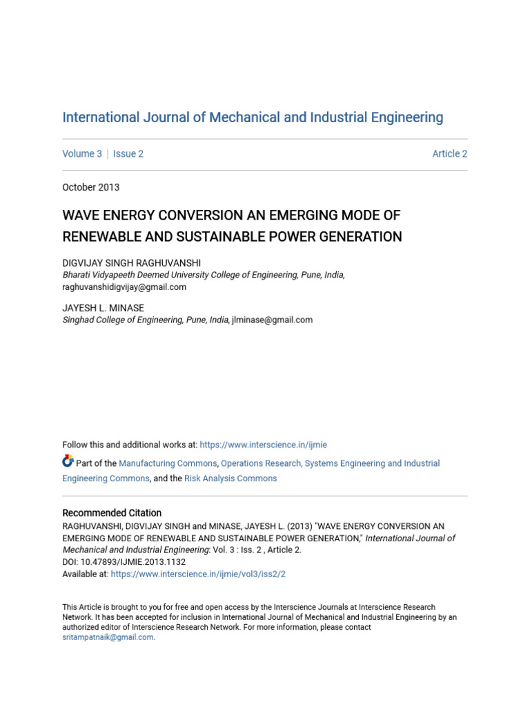Wave Energy Conversion an Emerging Mode of Renewable and Sustaina | PDF ...
