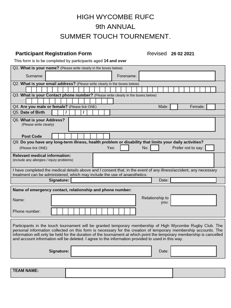 Players Registration Form 2021 | PDF