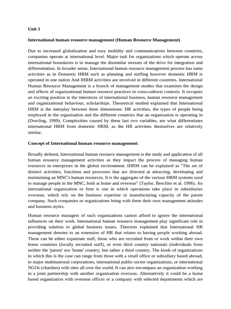 International Human Resource Management | PDF | Human Resource ...