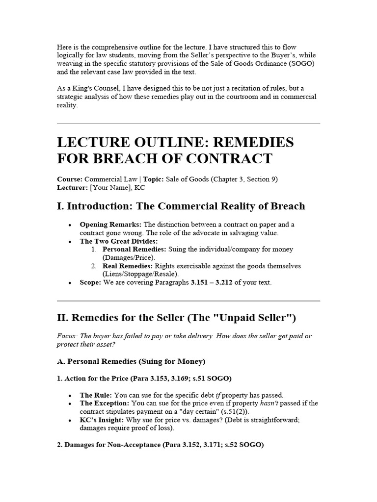 Remedies For Breach of Contract | PDF | Breach Of Contract | Specific ...