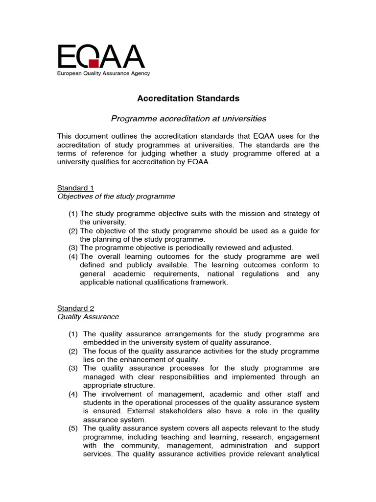 Standards University Programme Accreditation | PDF | Quality Assurance ...