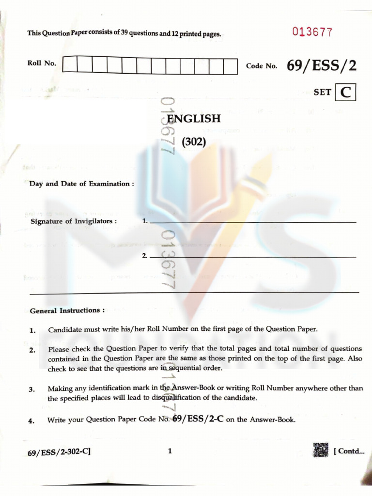 Nios English 302 SR Secondary Question Paper April 2025 | PDF