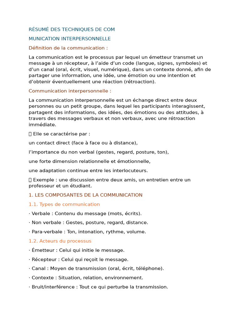 Techniques de Communication 1 | PDF | Communication non verbale ...