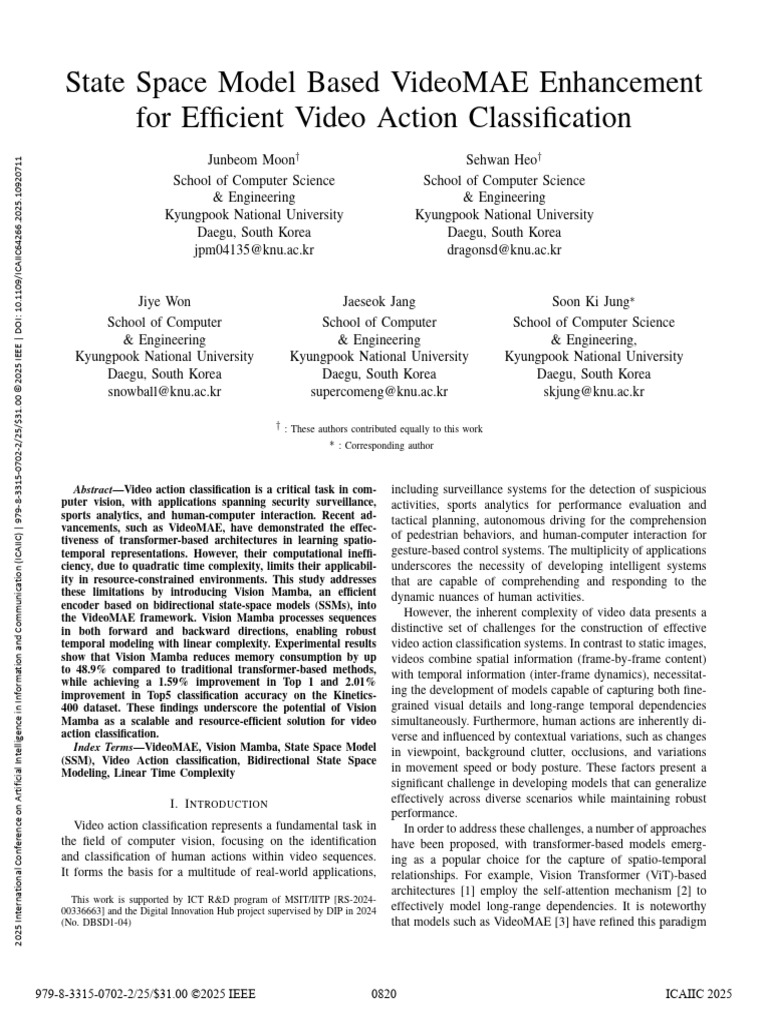 State Space Model Based VideoMAE Enhancement for Efficient Video Action ...