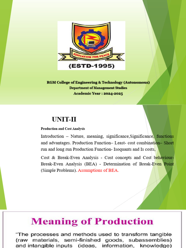 Unit II - Production and Cost Analysis | PDF | Production Function ...