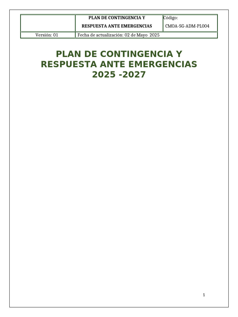 Plan de Contingencia y Respuesta Ante Emergencias 2025 - 2027 | PDF ...