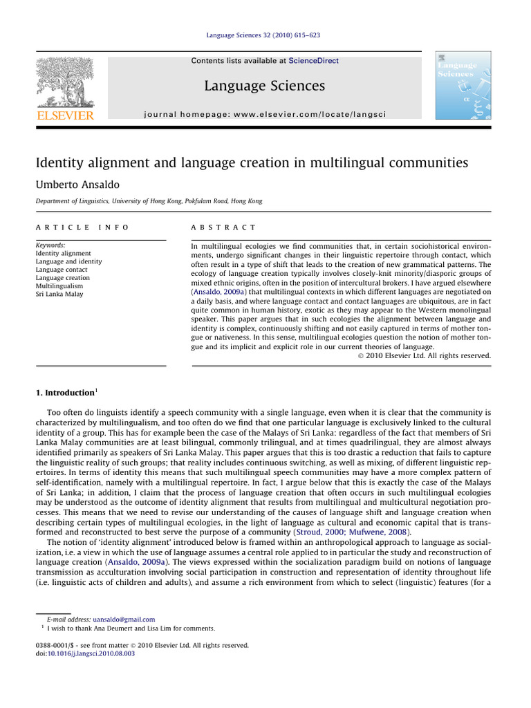 Identity Alignment and Language Creation in Multilingual 2010 Language ...