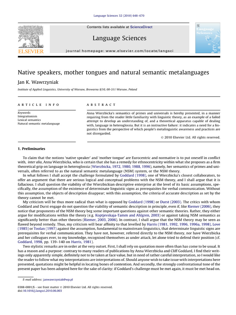 Native Speakers Mother Tongues and Natural Semantic Met 2010 Language ...