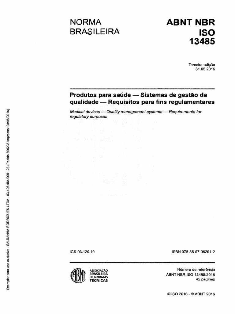 Abnt NBR Iso 13485 - 2016 | PDF