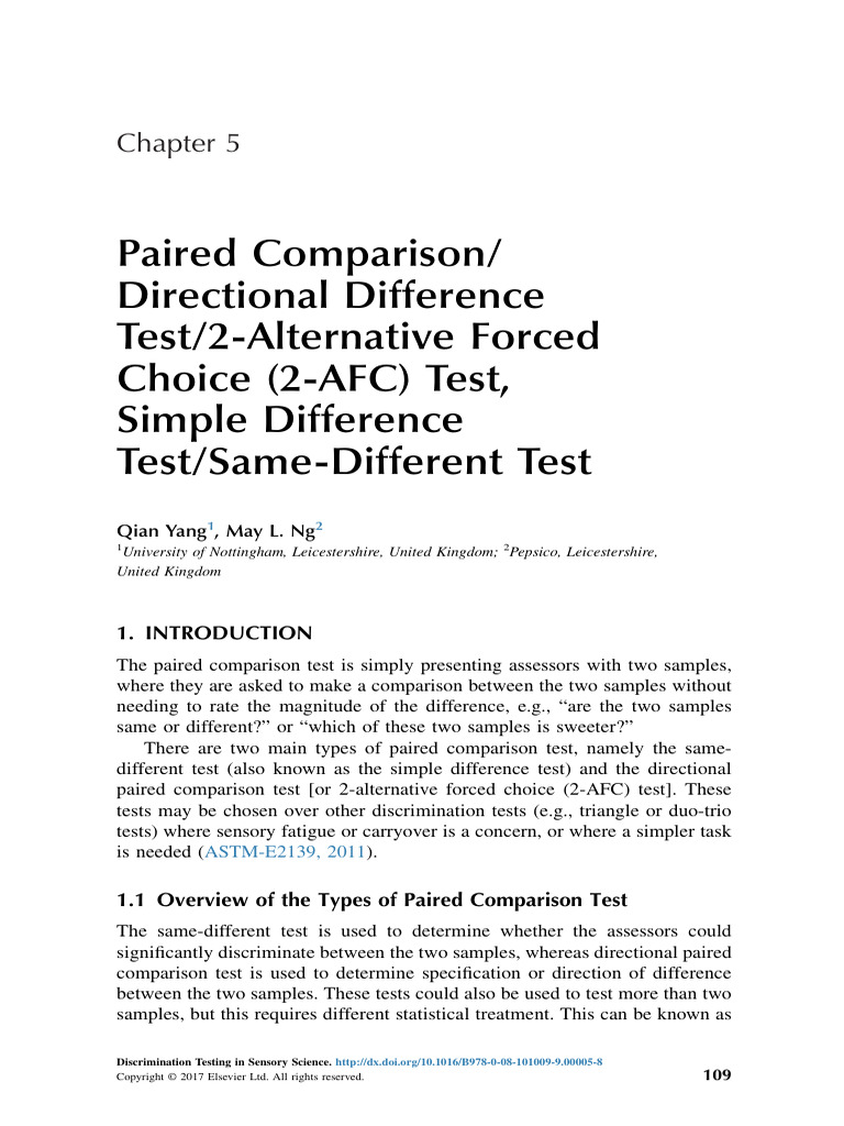 Paired Comparison Directional Difference Test 2 Alternative Forced ...
