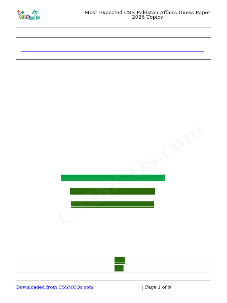Most Expected CSS Pakistan Affairs Guess Paper 2026 Topics | PDF ...