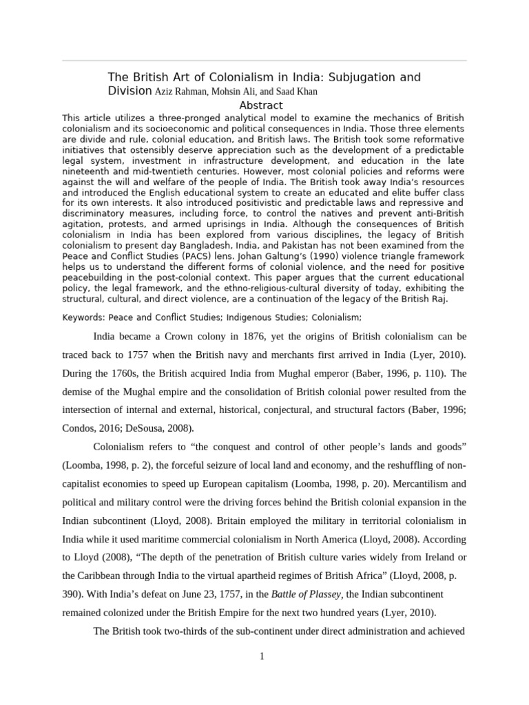 Week-1-British Colonialism and Imperialism in India 2 | PDF | Partition ...