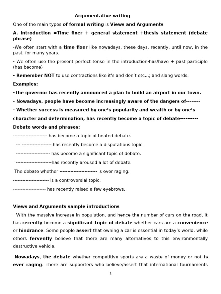 Formal Argumentative Writing Rules | PDF