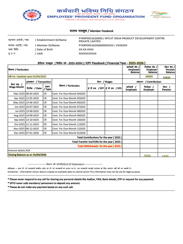 Sample Passbook - FY 2025-26 | PDF | Factor Income Distribution ...