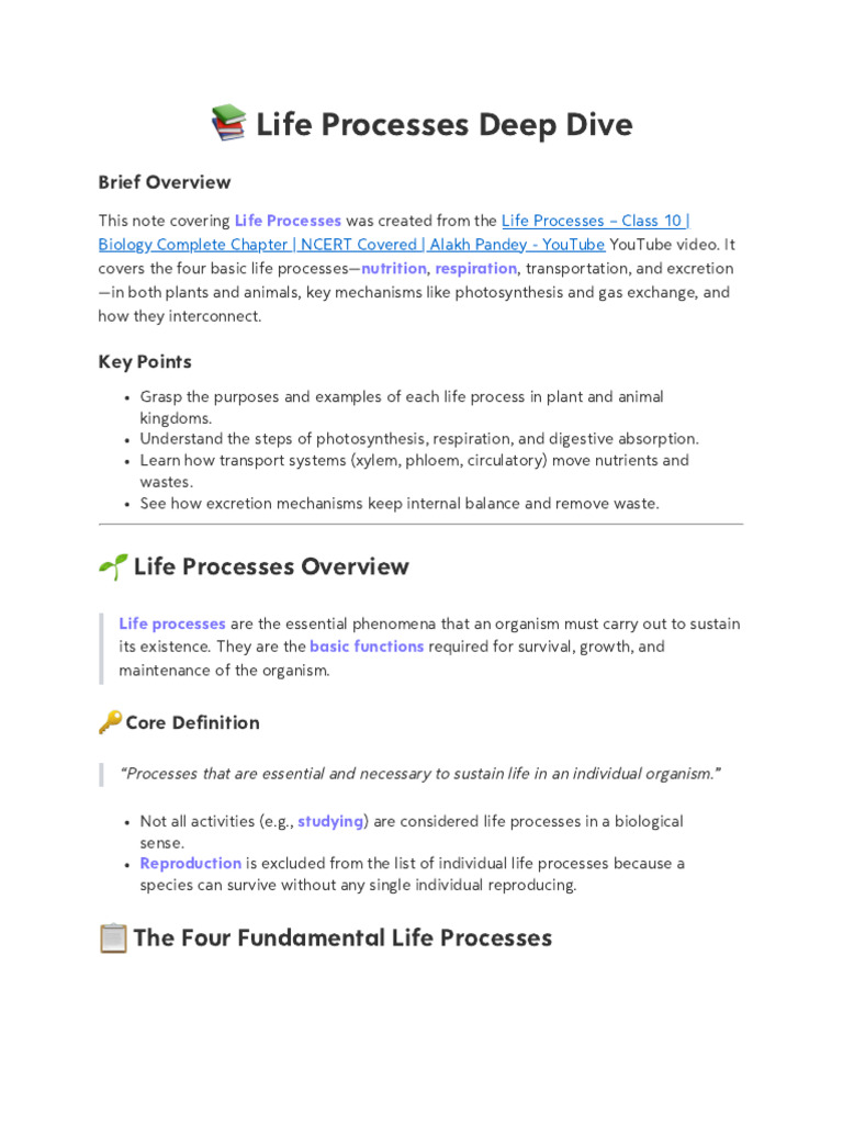 Four Core Life Processes in Biology | PDF | Cellular Respiration ...