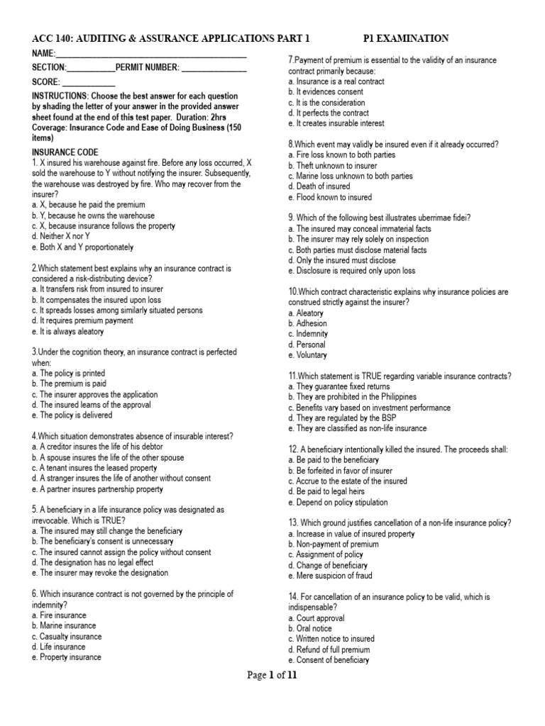 Acc117 p1 Exam 2526 Teacher | PDF | Insurance | Life Insurance