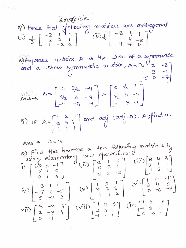 Matrices Practice Questions (Unit-3)1-5 | PDF | Matrix Theory ...