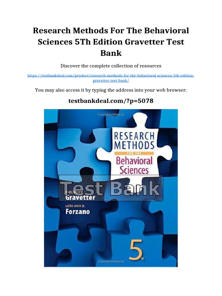 Research Methods for the Behavioral Sciences 5th Edition Gravetter Test ...