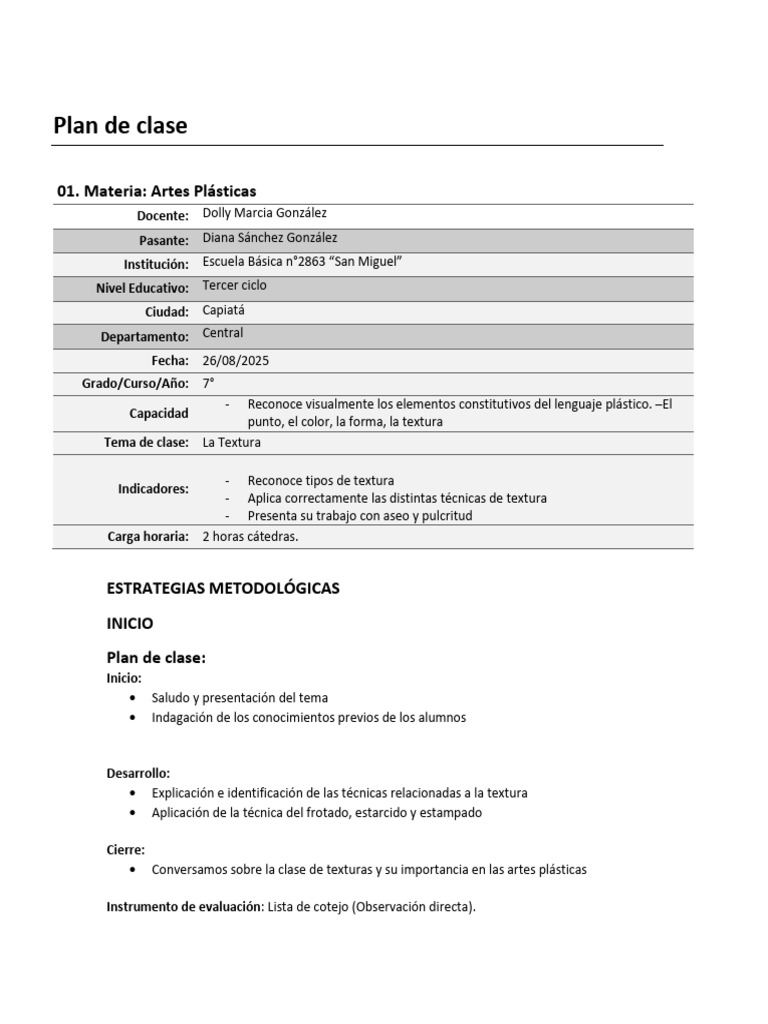 Plan de Clase 7° | PDF | Dibujo