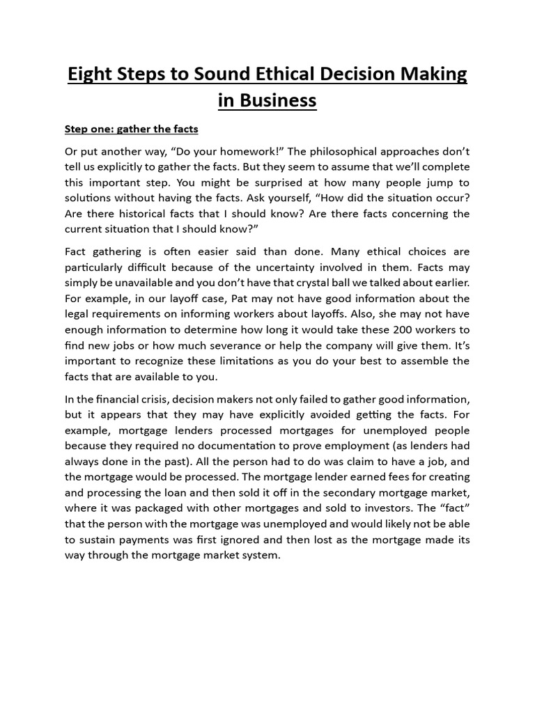 Eight Steps to Sound Ethical Decision Making in Business | PDF | Layoff