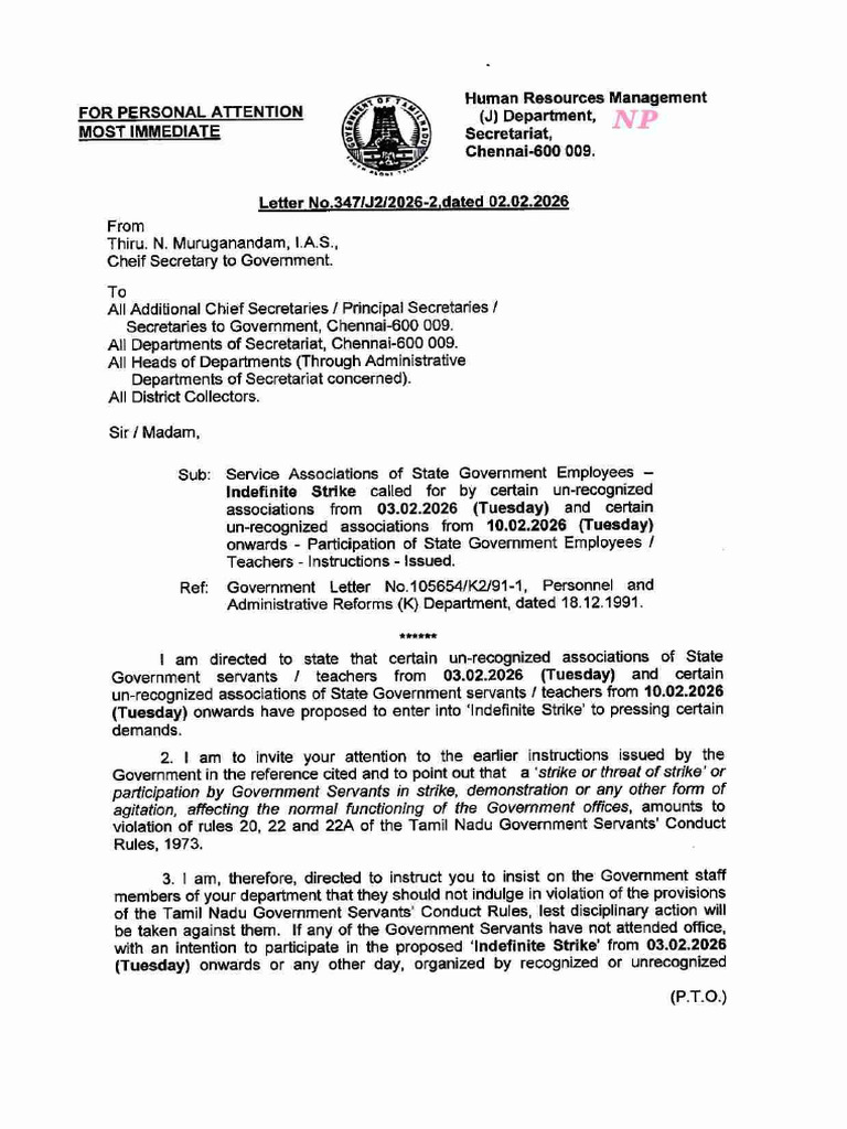 Govt Letter - Indefinite Strike | PDF