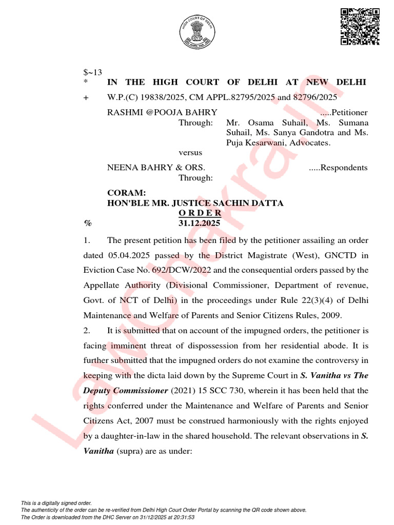 Rashmi Pooja Bahry vs Neena Bahry Ors | PDF | Domestic Violence | Marriage