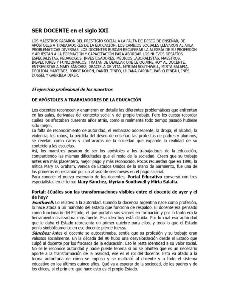9- Ser Docente en El Siglo Xxi | PDF | Enseñando | Maestros