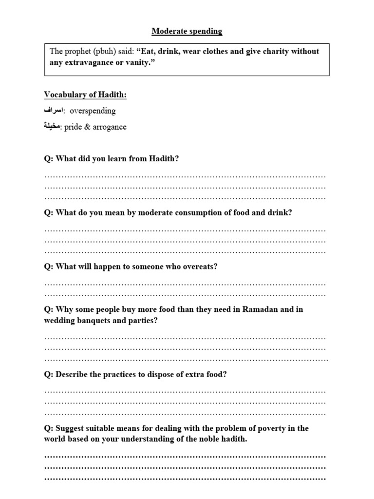 Moderate Spending Worksheet | PDF