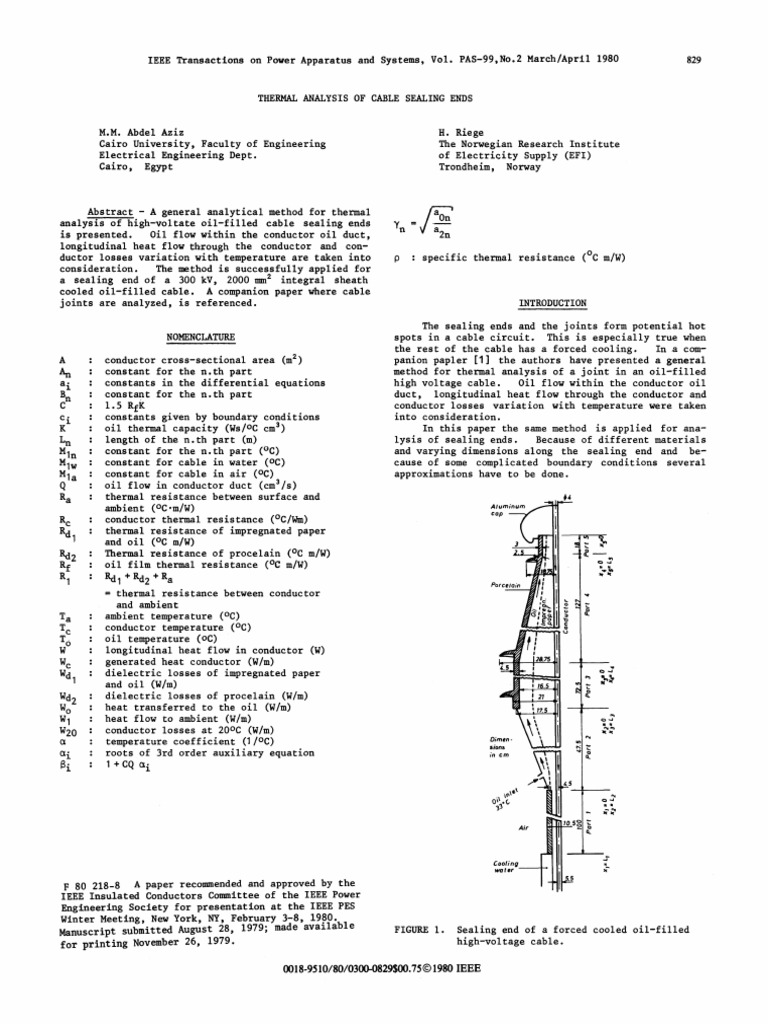 Aziz & Riege 1980 Thermal Analysis of Cable Sealing Ends | PDF ...