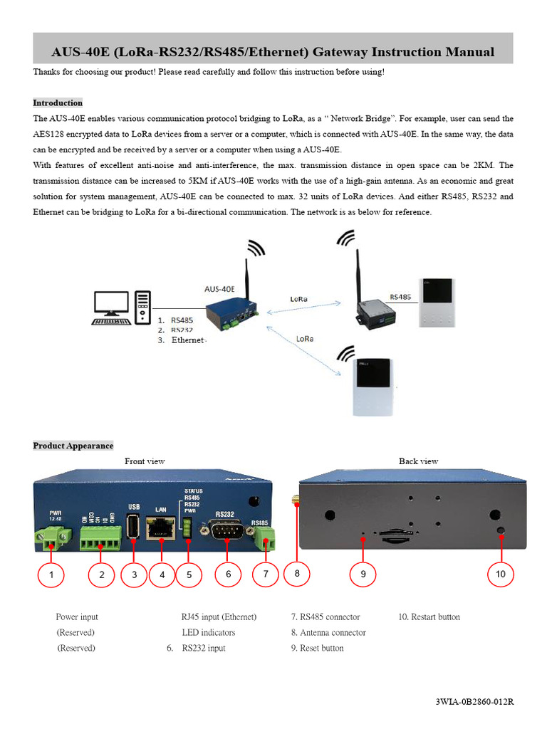 Manual AUS 40E LoRa To RS232 RS485 Ethernet Gateway | PDF | Ip Address ...
