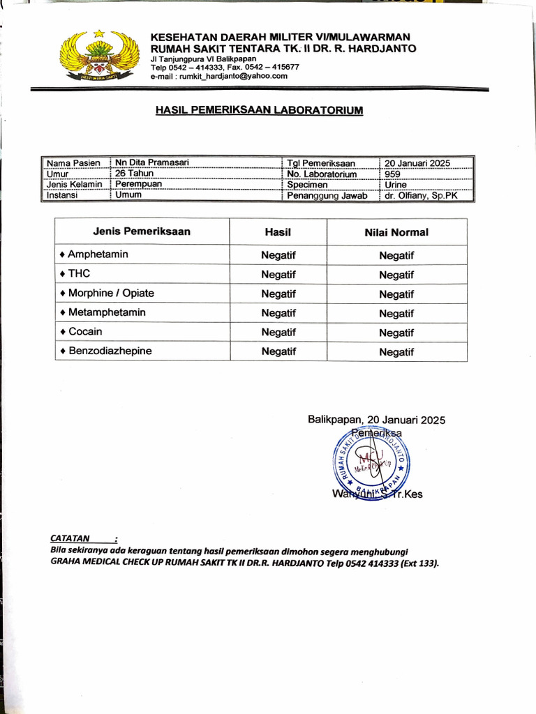 Hasil Lab Bebas Narkoba | PDF