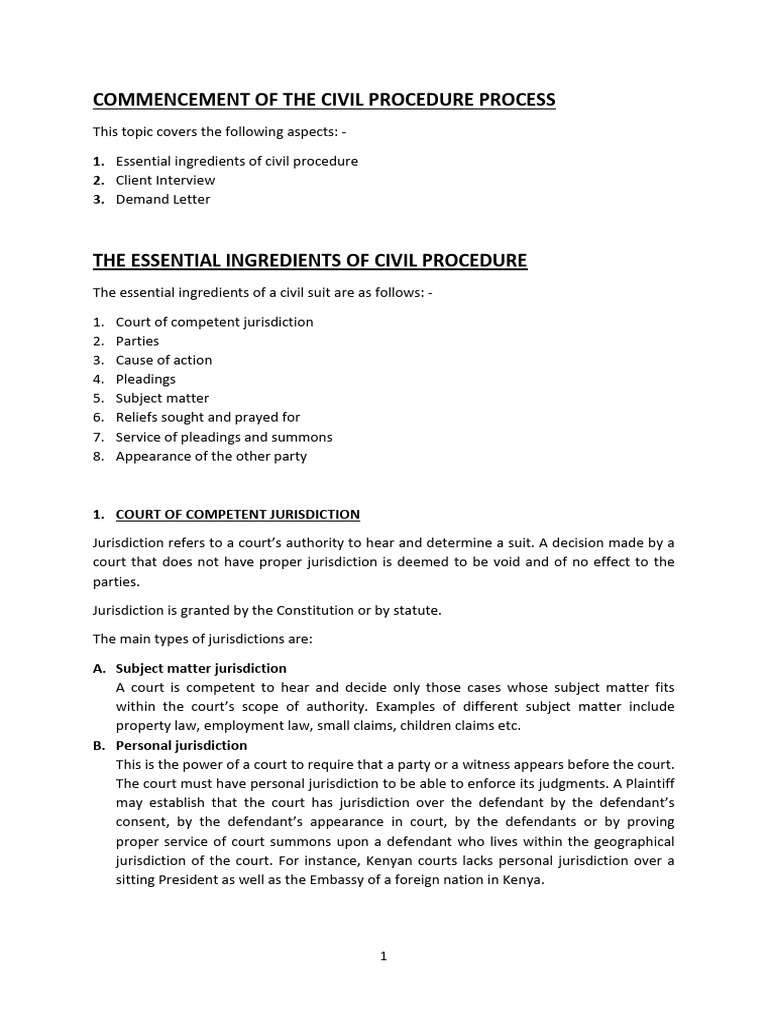 Commencement of The Civil Procedure Process | PDF | Legal Remedy ...