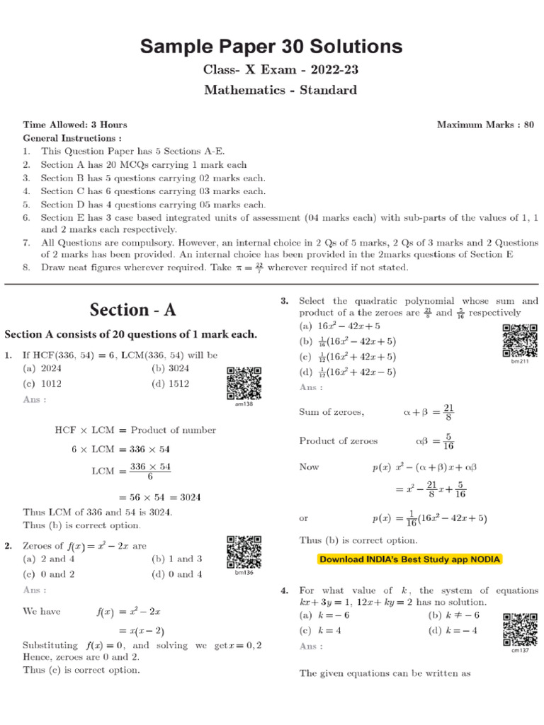 Sample Paper Class 10 | PDF