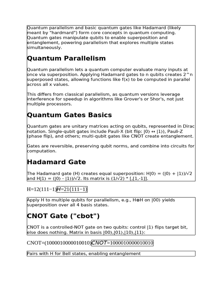 Quantum Parallelism and Basic Quantum Gates Like Hadamard | PDF ...