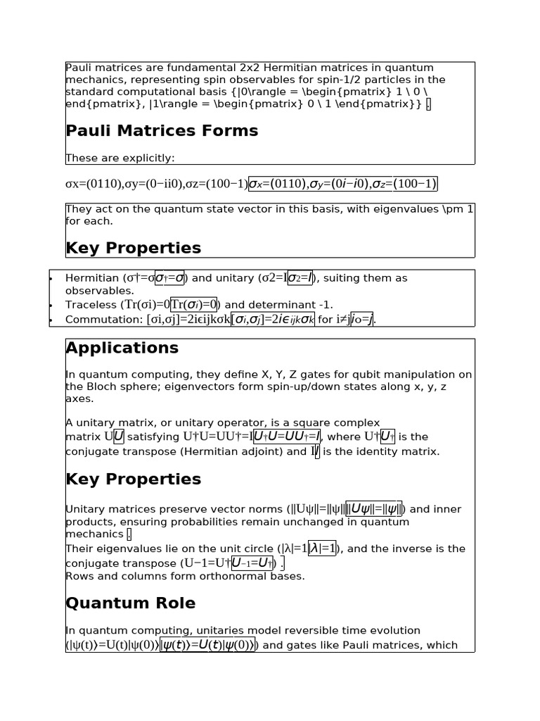 Pauli Matrices Are Fundamental 2x2 Hermitian Matrices in Quantum ...