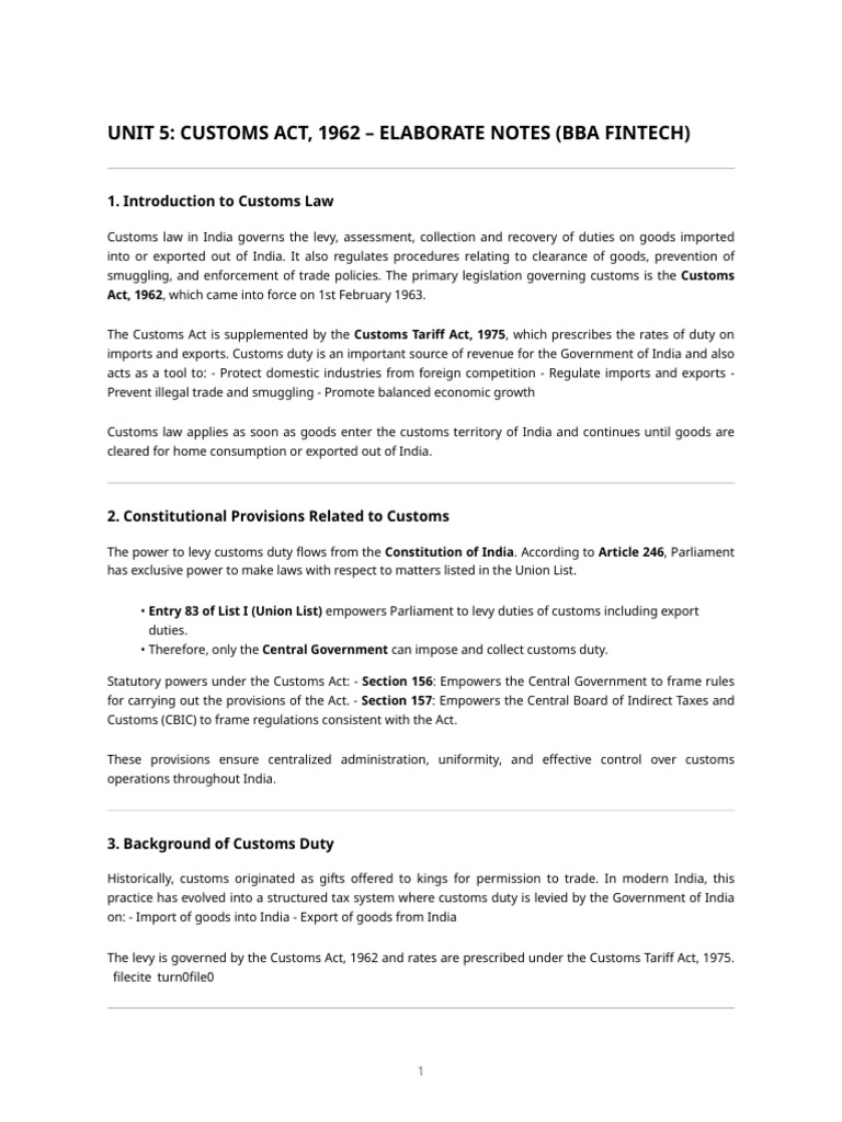Unit 5 - Customs Act 1962 Detailed Notes | PDF | Territorial Waters ...