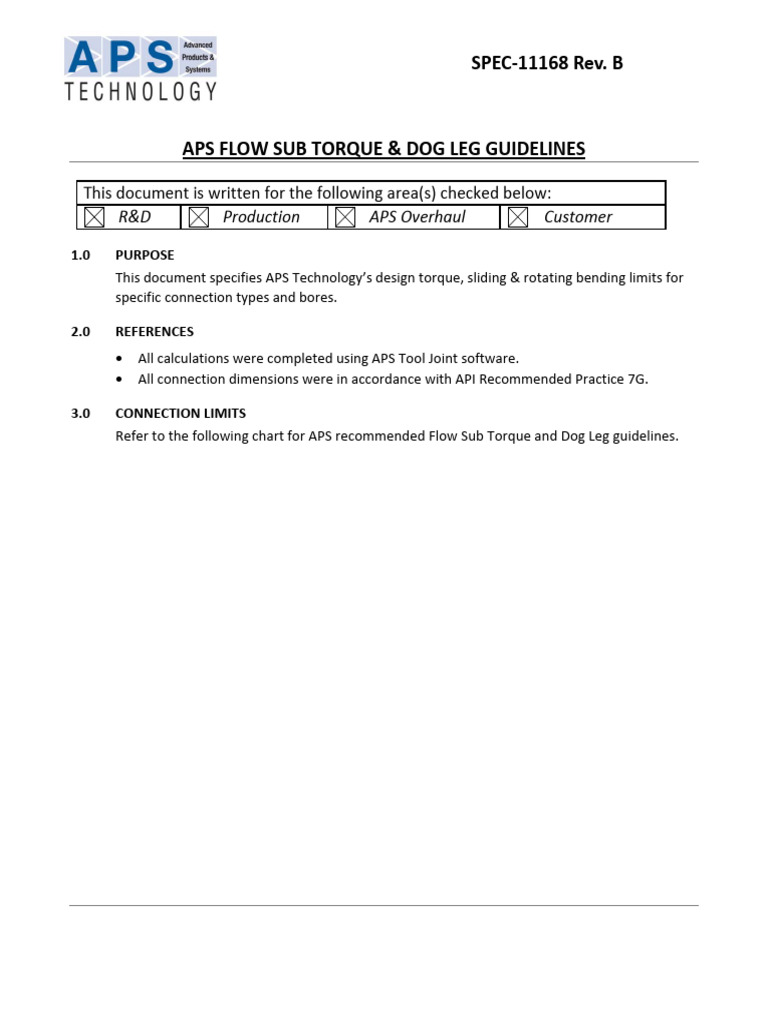 SPEC-11168 Rev B APS FLOW SUB TORQUE & DOG LEG GUIDELINES | PDF ...
